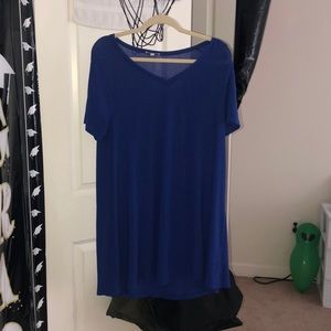 Blue t shirt dress. See through.